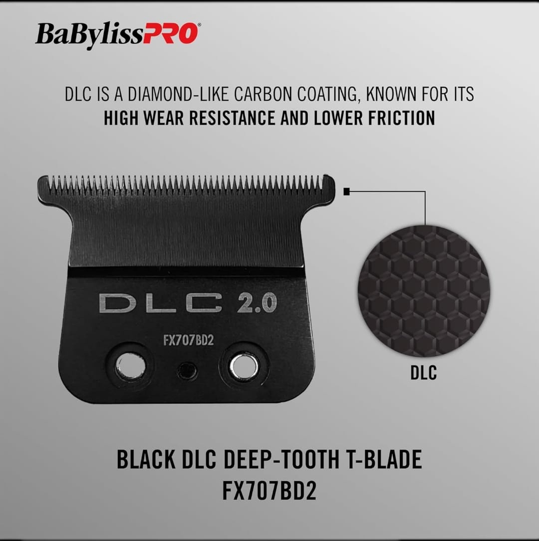 BaBylissPRO Barberology Deep Tooth Replacement Trimmer T Blade, DLC Black Graphite T Blade (FX707BD2)