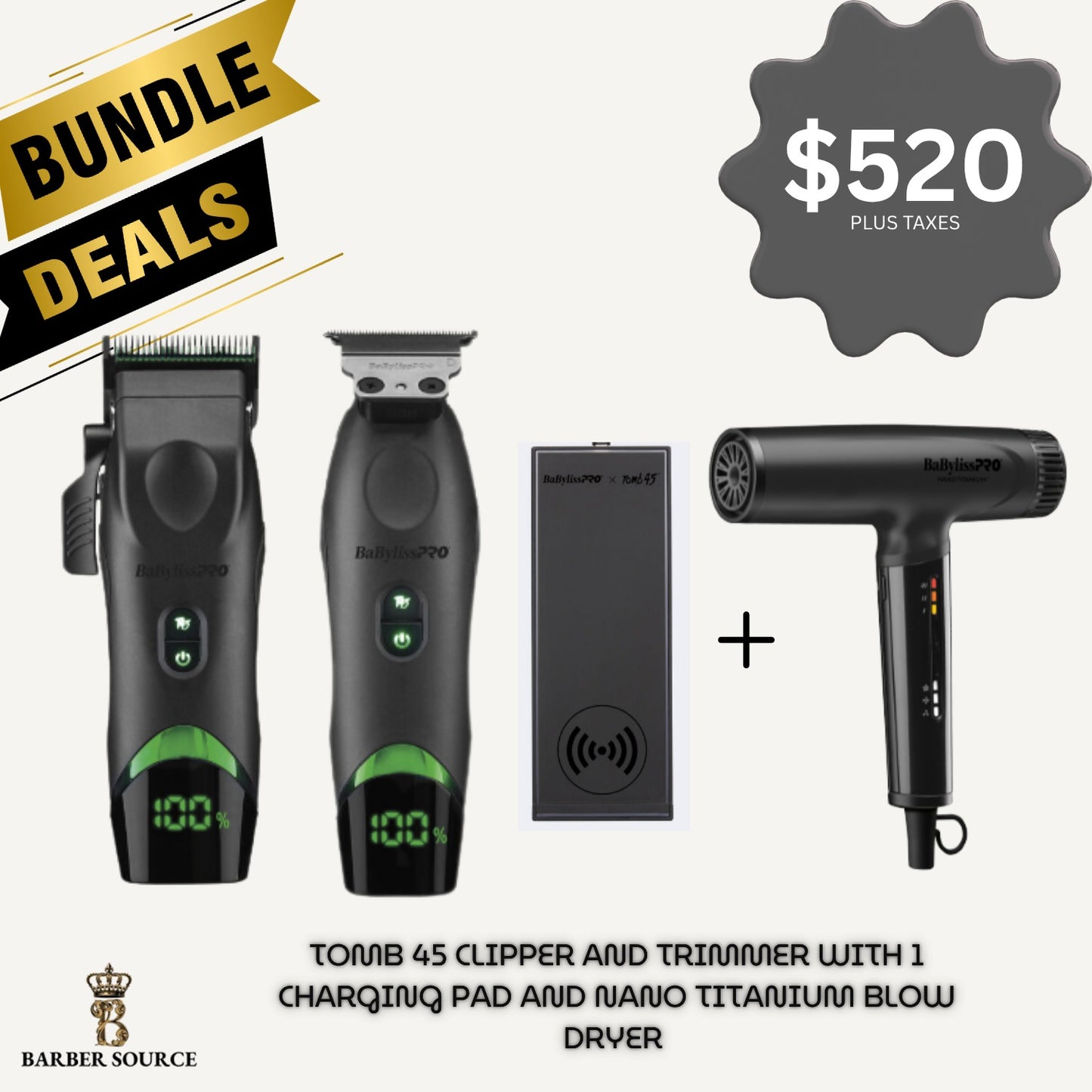 BabaylissPRO Tomb45 Clipper | Tomb45 Trimmer | Clipper Trimmer Charging PAD | Light Ionic High-Speed Dryer SALE