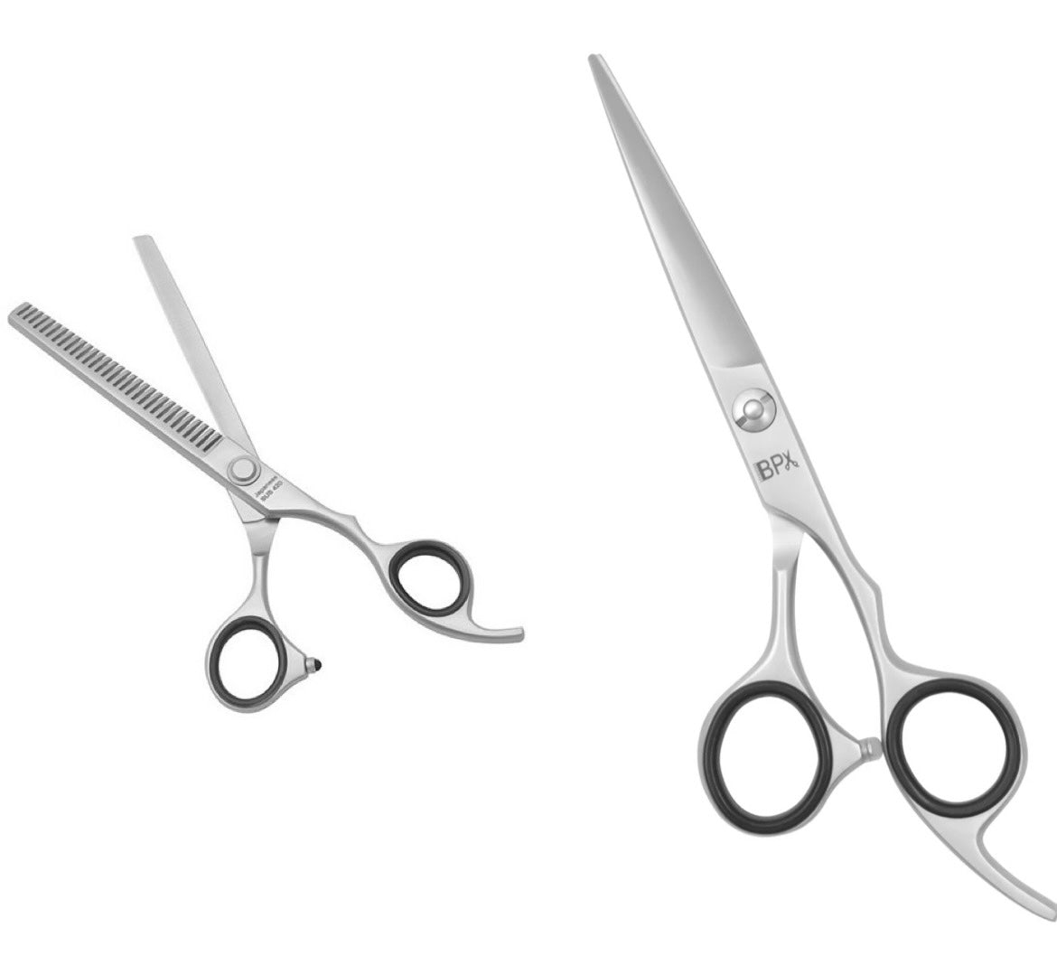 Bpx Pro Cutting Scissor 6.0” Inch Silver with Bar ProX Pro Thinning Shears 6.0" (DLC)