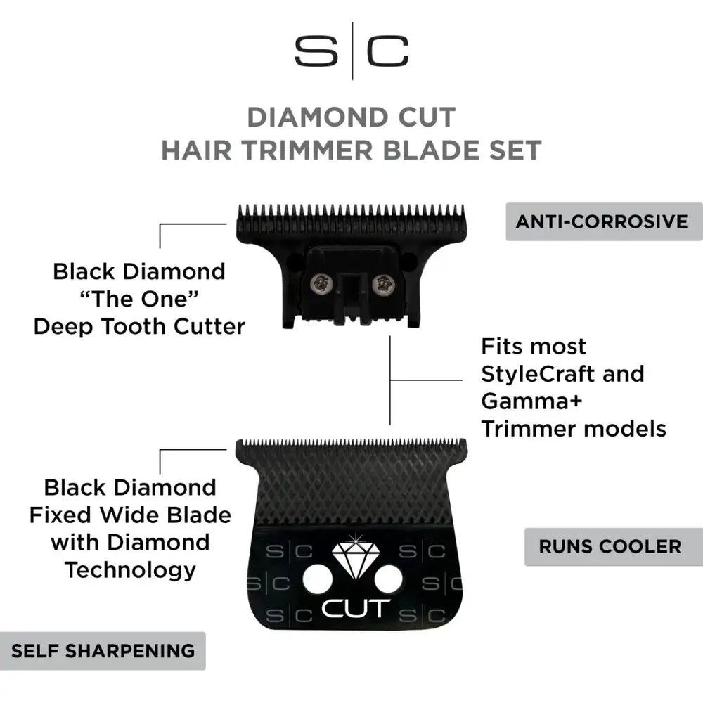 REPLACEMENT DIAMOND CUT FIXED BLACK DIAMOND DLC HAIR TRIMMER BLADE WITH THE ONE CUTTER SET