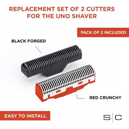 REPLACEMENT SET OF 2 CUTTERS (1 RED FORGED & 1 BLACK CRUNCHY) FOR THE UNO SHAVER